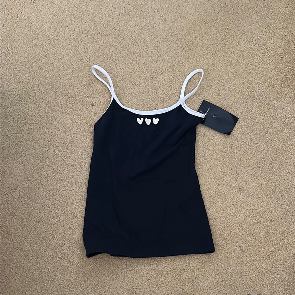 Brand New With Tags Black Heart-Embellished Brandy Melville Women's Top